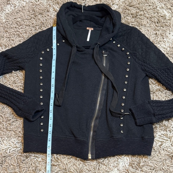 Free People Ring My Bell Moto Studded Hooded Jacket/Sweatshirt size Small - Picture 12 of 15